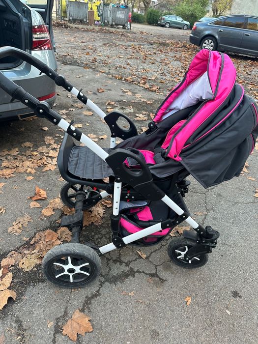 Cărucior copii 3 în 1 X-Trall – Gri Grafit/Roz – stare foarte bună