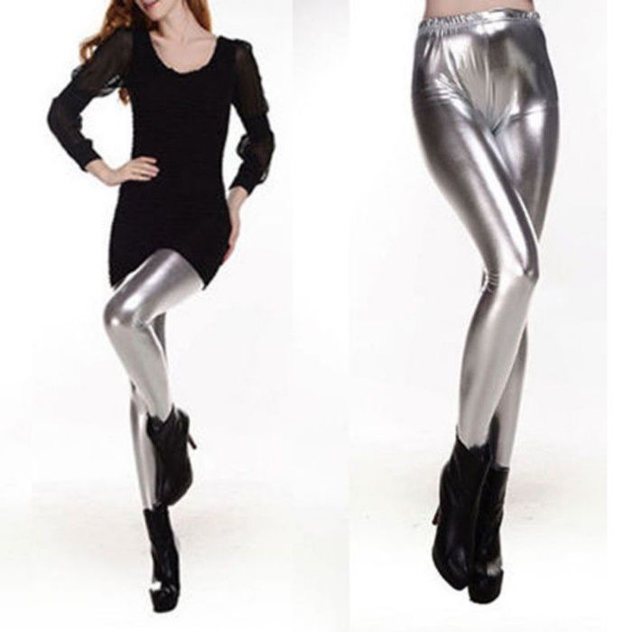 Colanti aurii / gold argintii silver metalic pantaloni lucios latex