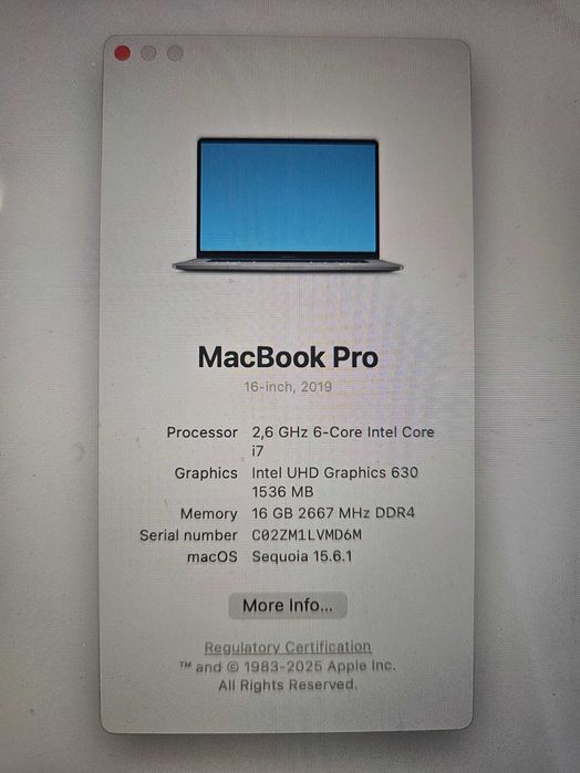 Macbook Pro 16 inch 2019 , i7 , 16 Ram
