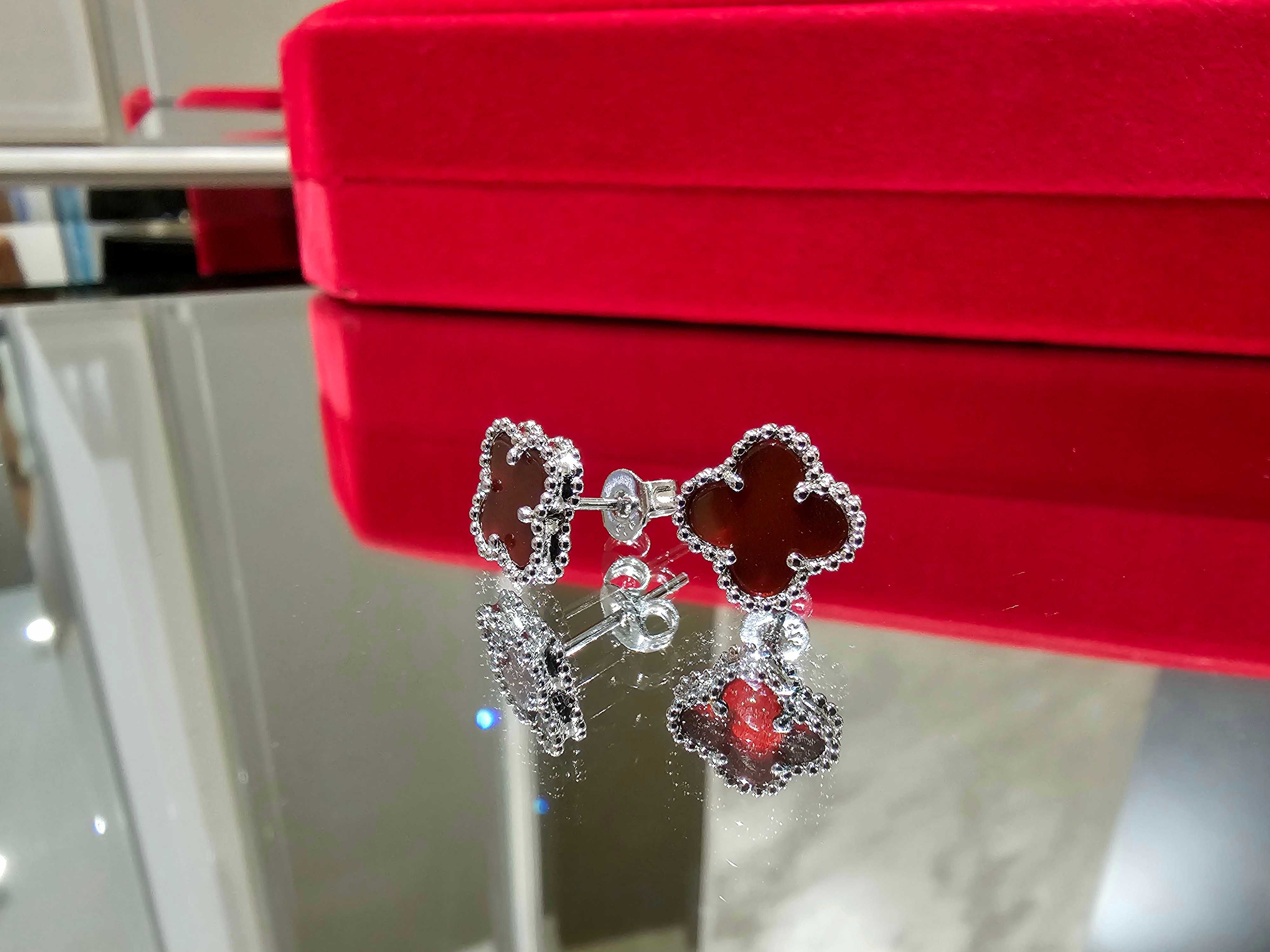 Van Cleef & Arpels VCA Silver Red Sweet Alhambra Clover Дамски Обеци