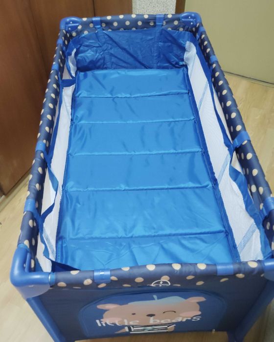 Сгъваема Бебешка кошара на две нива Kikka Boo Blue Bear + матрак