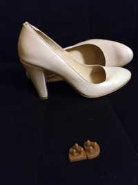 Pantofi piele ivoire albi cu toc