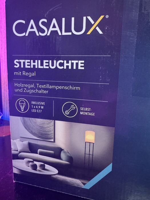 Lampadar lampa cu rafturi, abajur textil si bec LED, modern, NOU