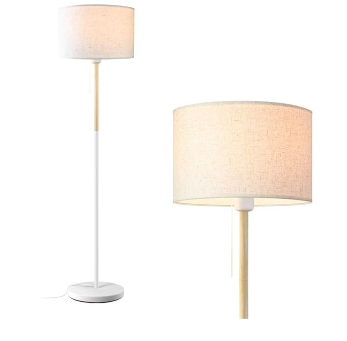 Бяла Подова лампа с ленен абажур за всекидневна, спалня