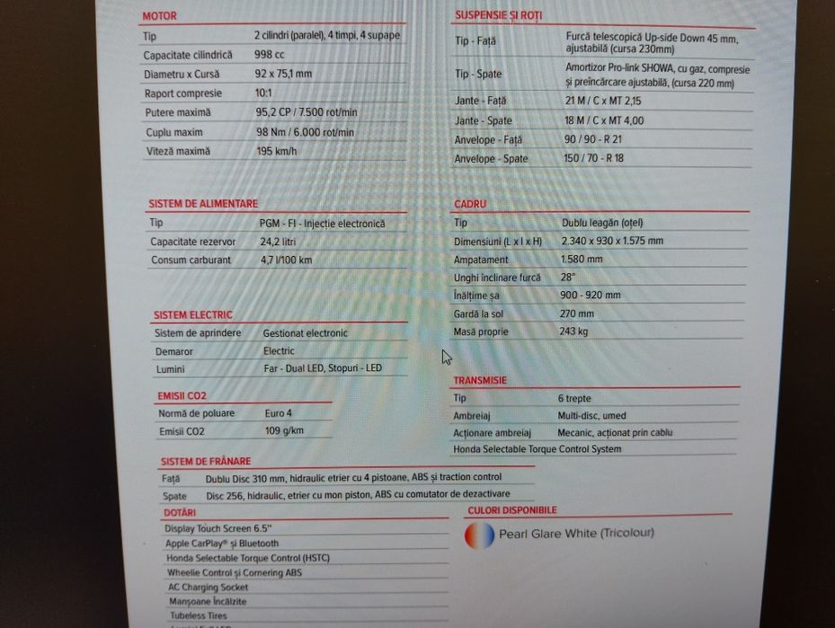 Vand Honda Africa twin 1000 DCT ABS