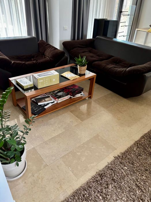 Set canapea piele, fotoliu piele, masă cafea