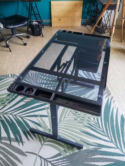 Masa de Desen, structura metalica, blat sticla 60x90cm, culoare negru