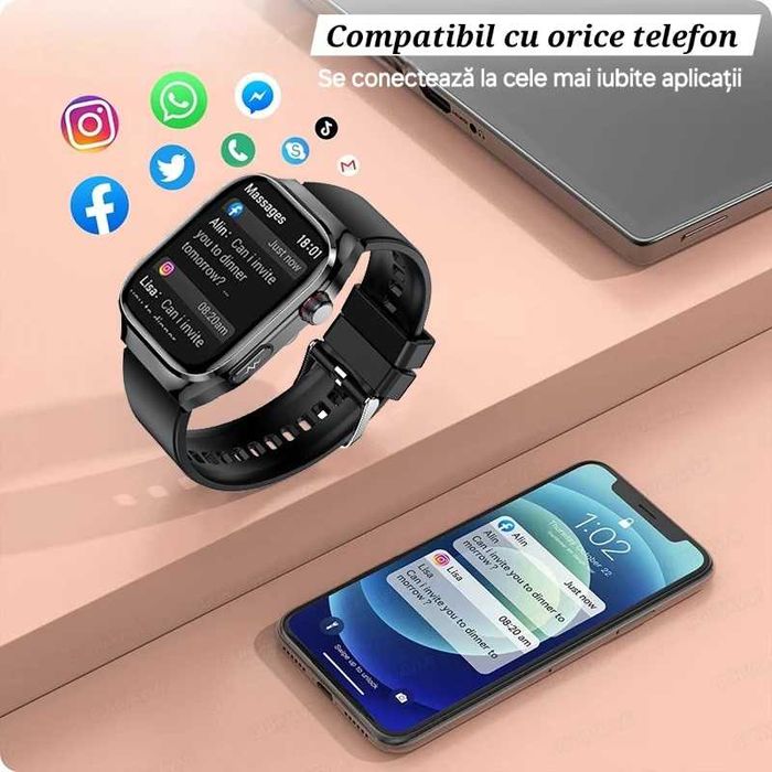 Ceas Smartwatch Medical: glicemie, colesterol, EKG, lipide, termometru