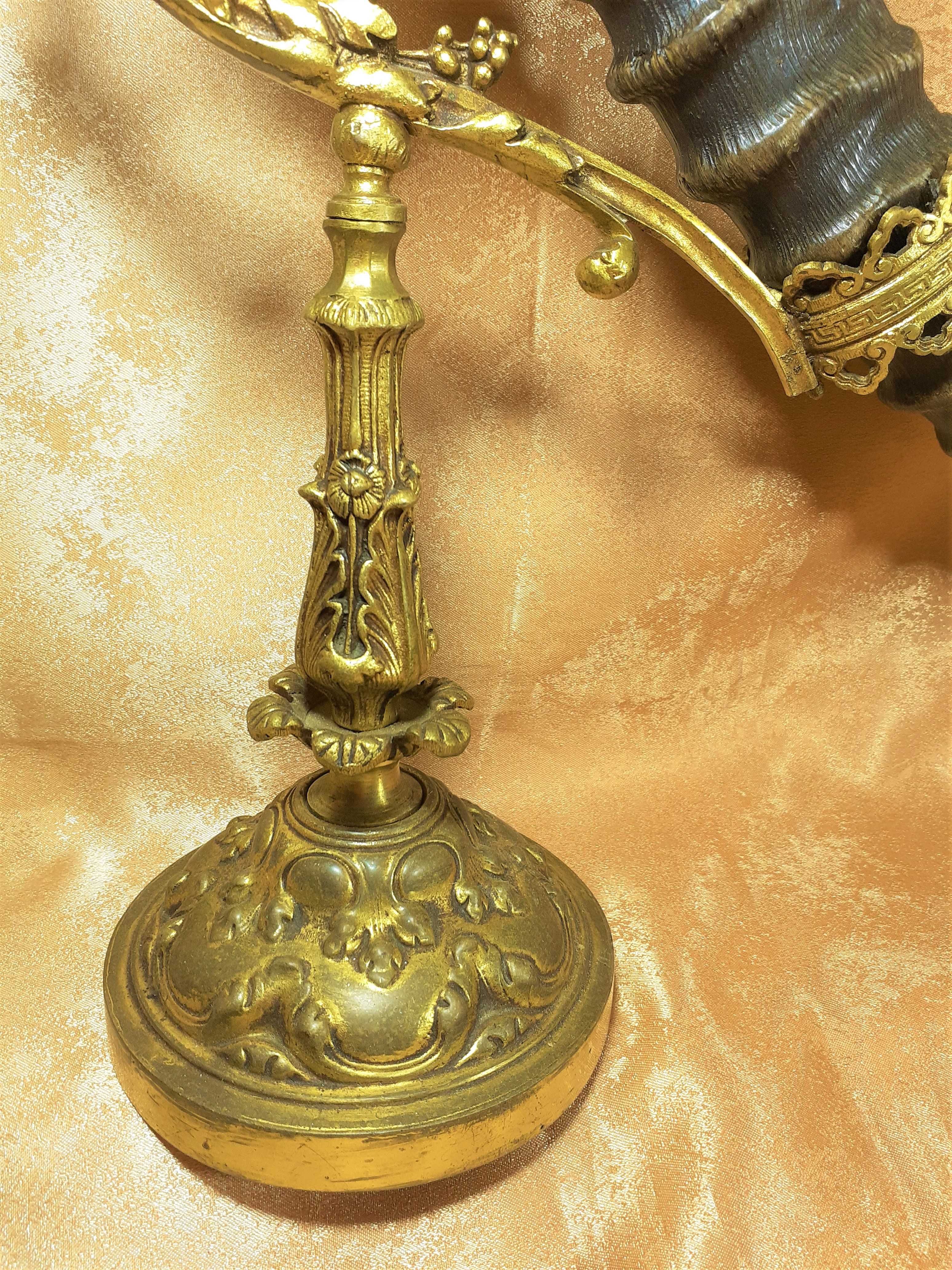 Coarne trofeu sec XIX, baroc victorian, bronz aurit, vintage