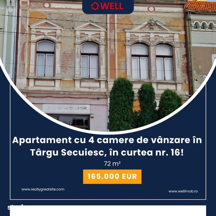 Apartament cu 4 camere de vânzare în Târgu Secuiesc, în curtea nr. 16!