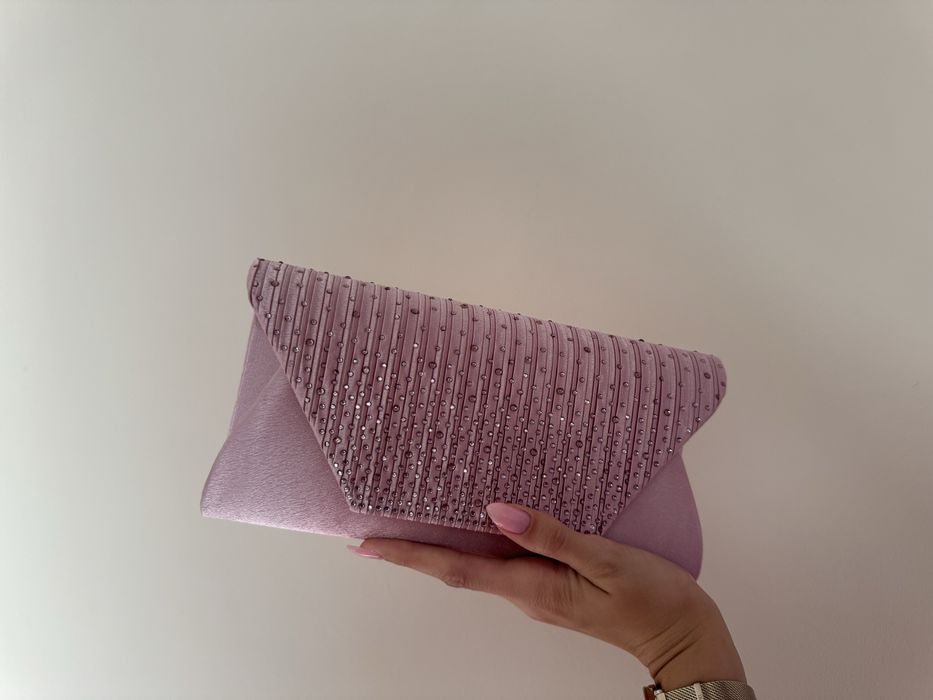 Нова розова клъч чанта, с камъни, подходяща за повод