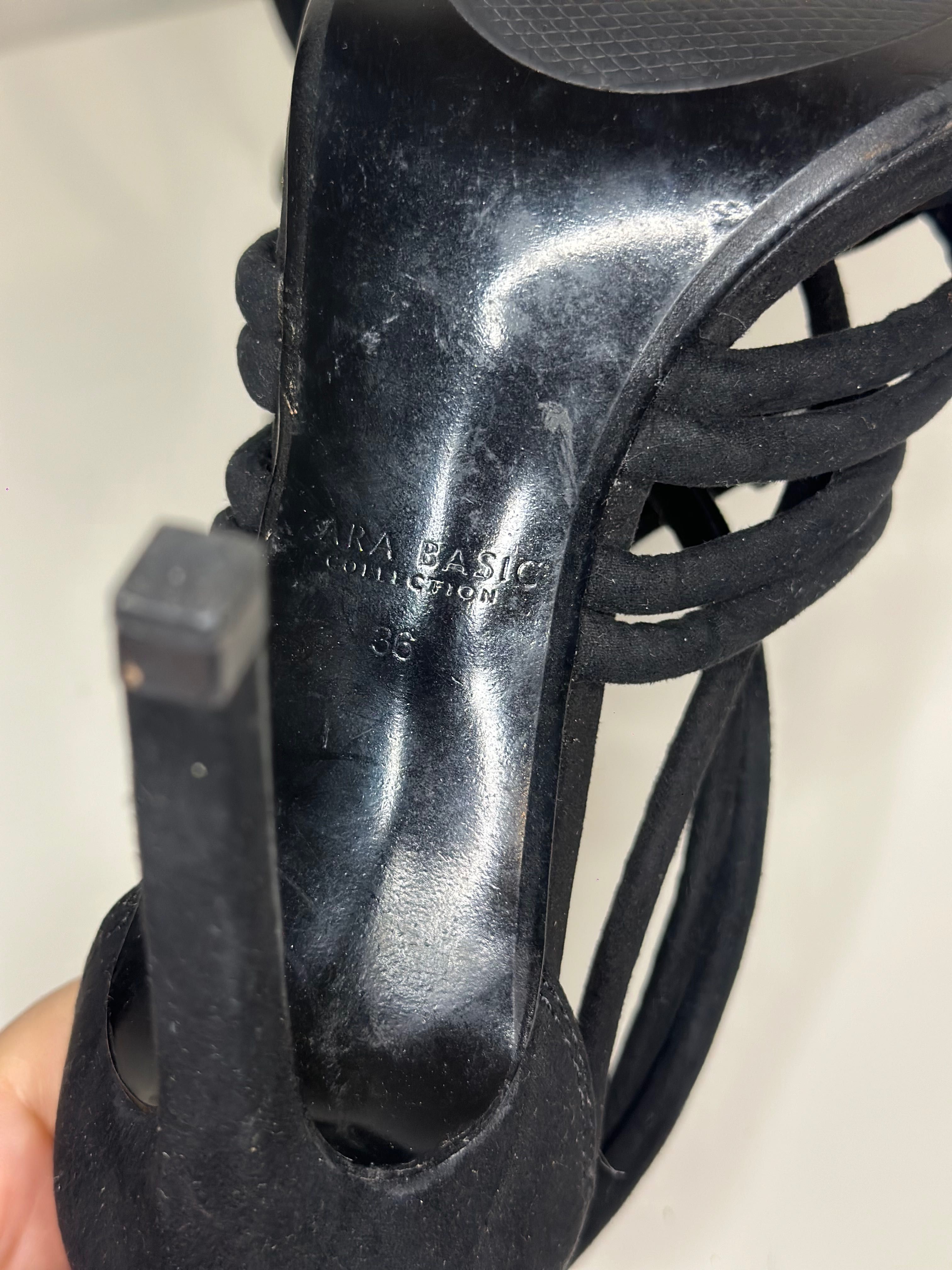 Zara Basic черни сандали с ток