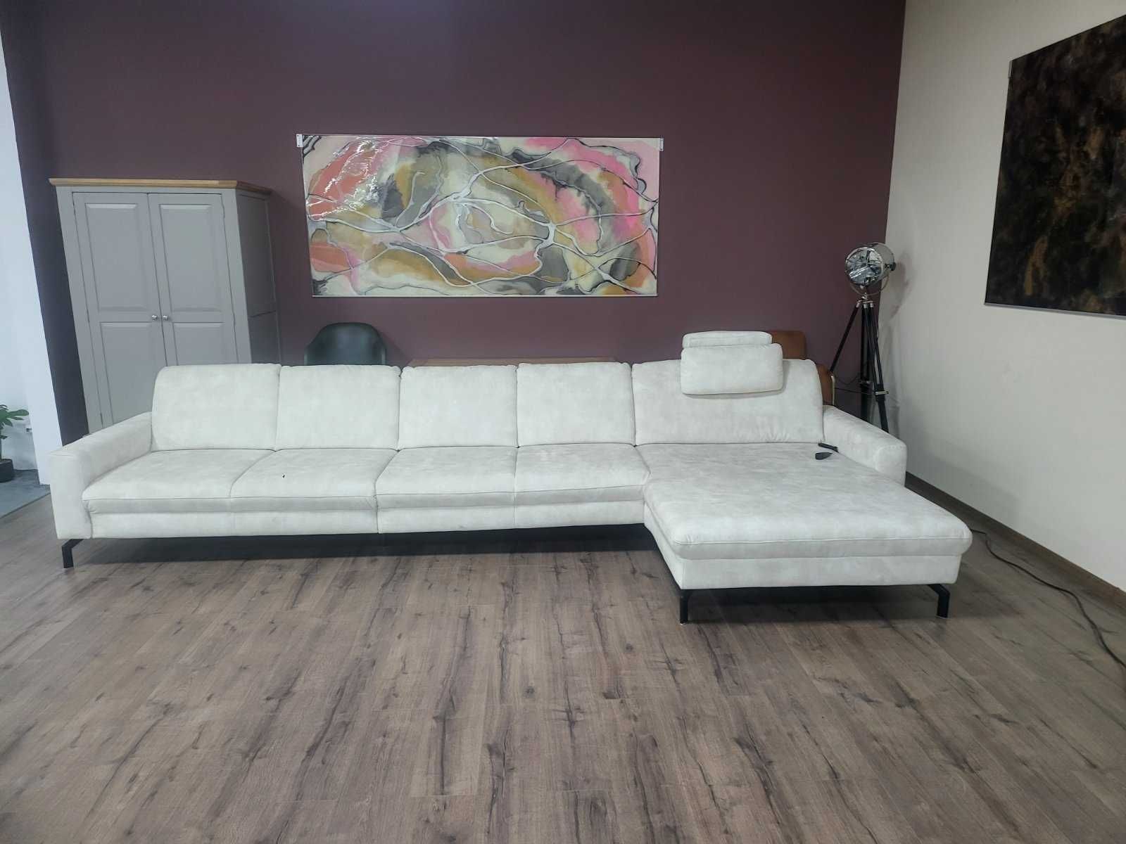 Кремав ъглов диван от плат с лежанка MM-ZE1126 с ел. механизъм