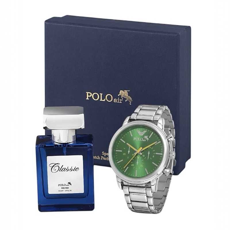 Мъжки комплект, 55 мл Парфюм и часовник, Polo Air, Сив