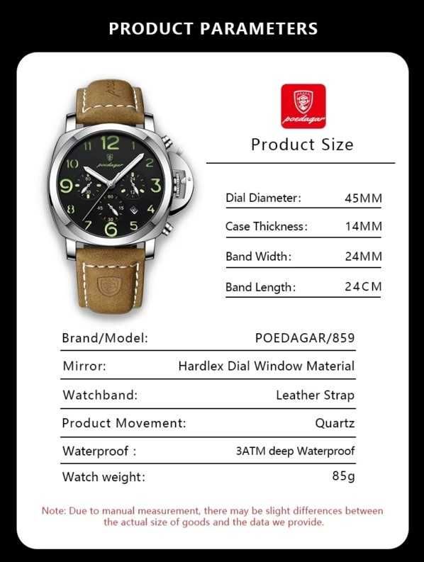 Ceas Poedagar Cronograf Cuarț 45 mm Stil Panerai Luminor