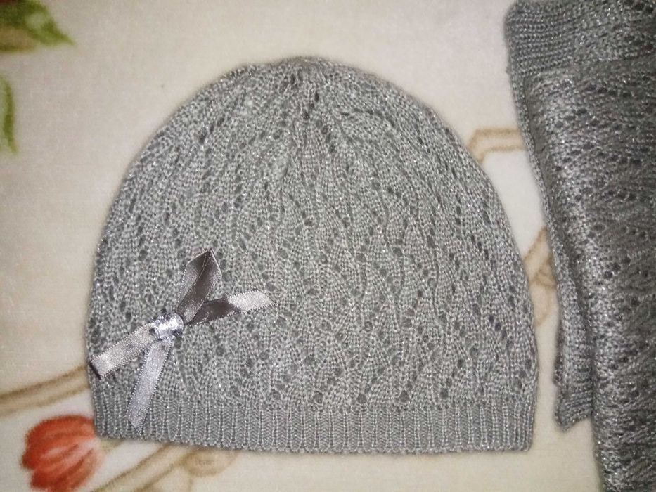 Set caciula (boneta) + fular, elegante, gri-petrol. NOI.