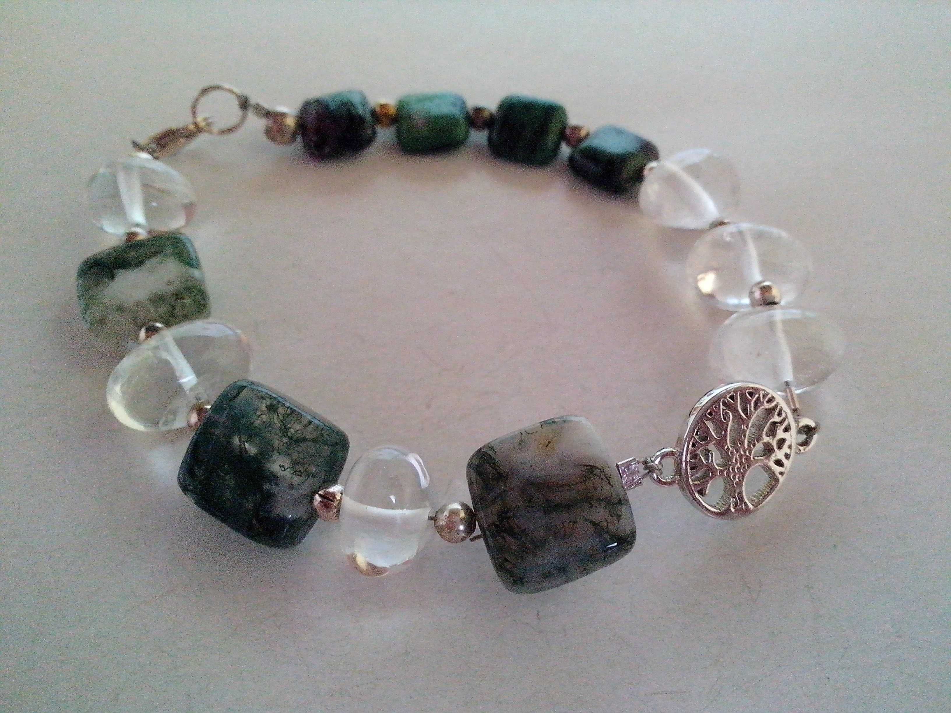 bratara argint tree of life,pietre naturale,agate moss,zoisite,quartz