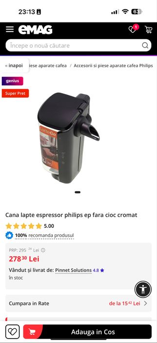 Vand Cana lapte espressor philips ep fara cioc cromat