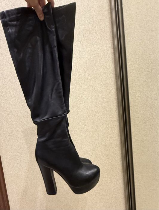 Высокие демисезонные сапоги, из натуральной  кожи