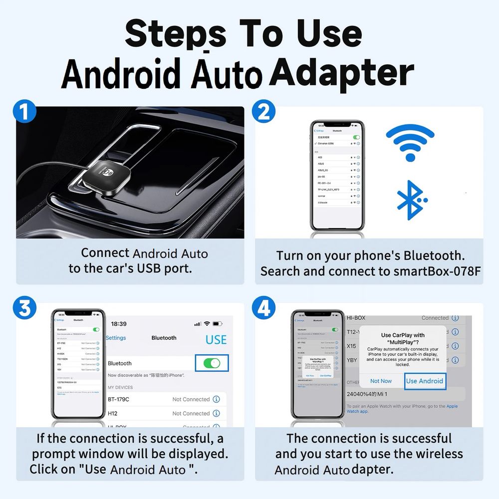 Apple Безпроводен адаптер за Carplay с поддръжка на Wi-Fi и Bluetooth