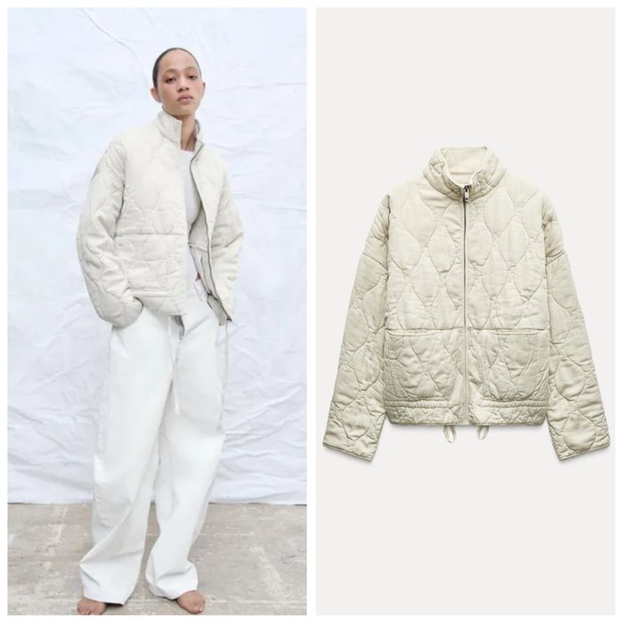 Zara куртка новая стеганая женская белая бежевая хлопок