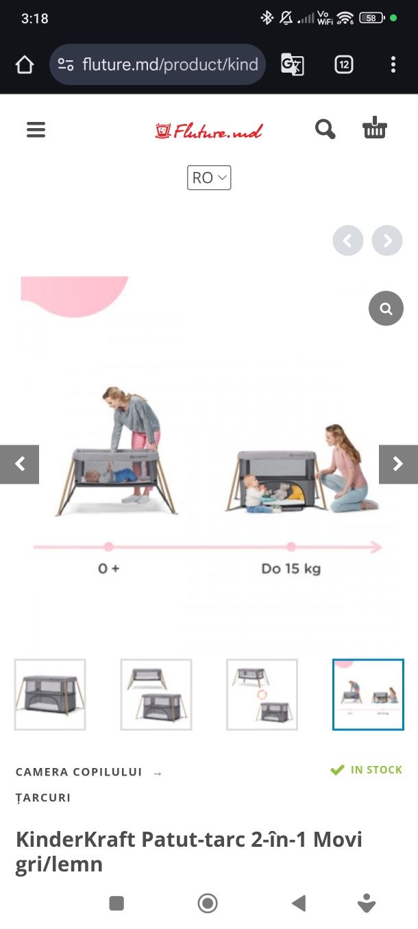 KinderKraft Patut-tarc 2-în-1 Movi gri/lemn