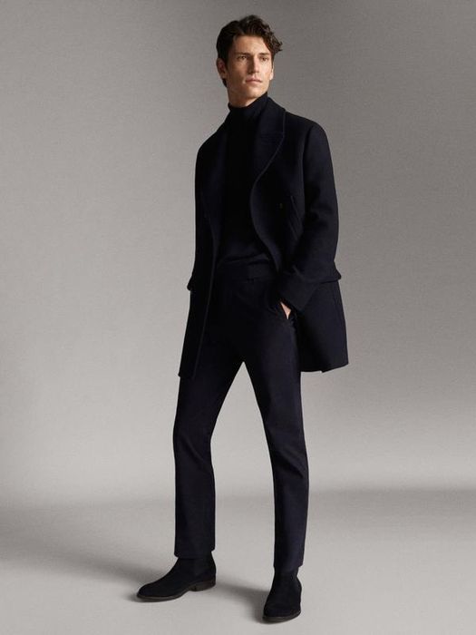 Palton barbatesc Massimo Dutti, bleumarin, din stofa de lana