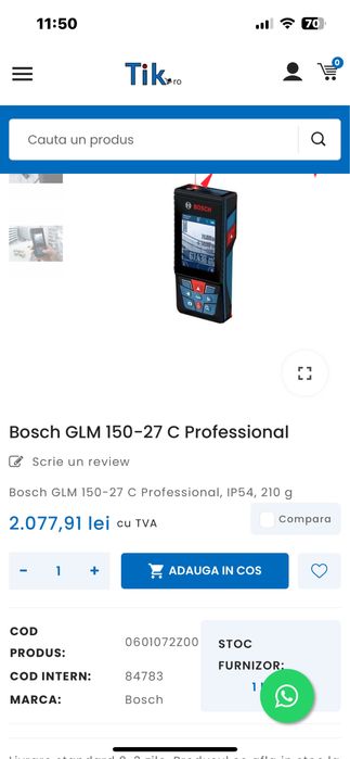 Telemetru Bosch GLM 100-25 C sau GLM 150-27C-Sigilat