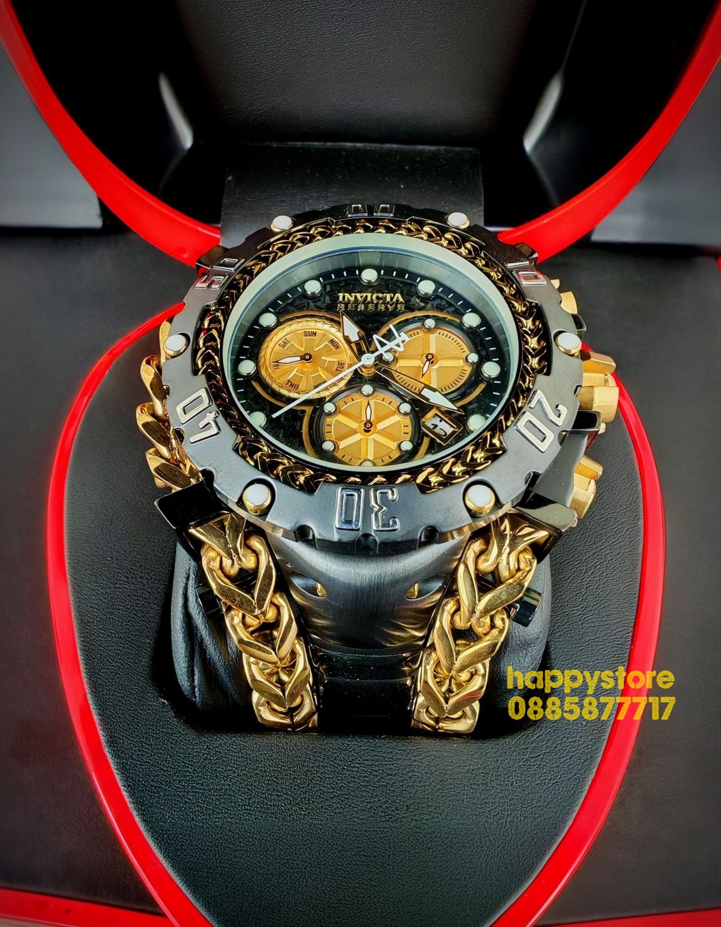 часовник INVICTA Gladiator Black and Gold 60 mm, Инвикта нов