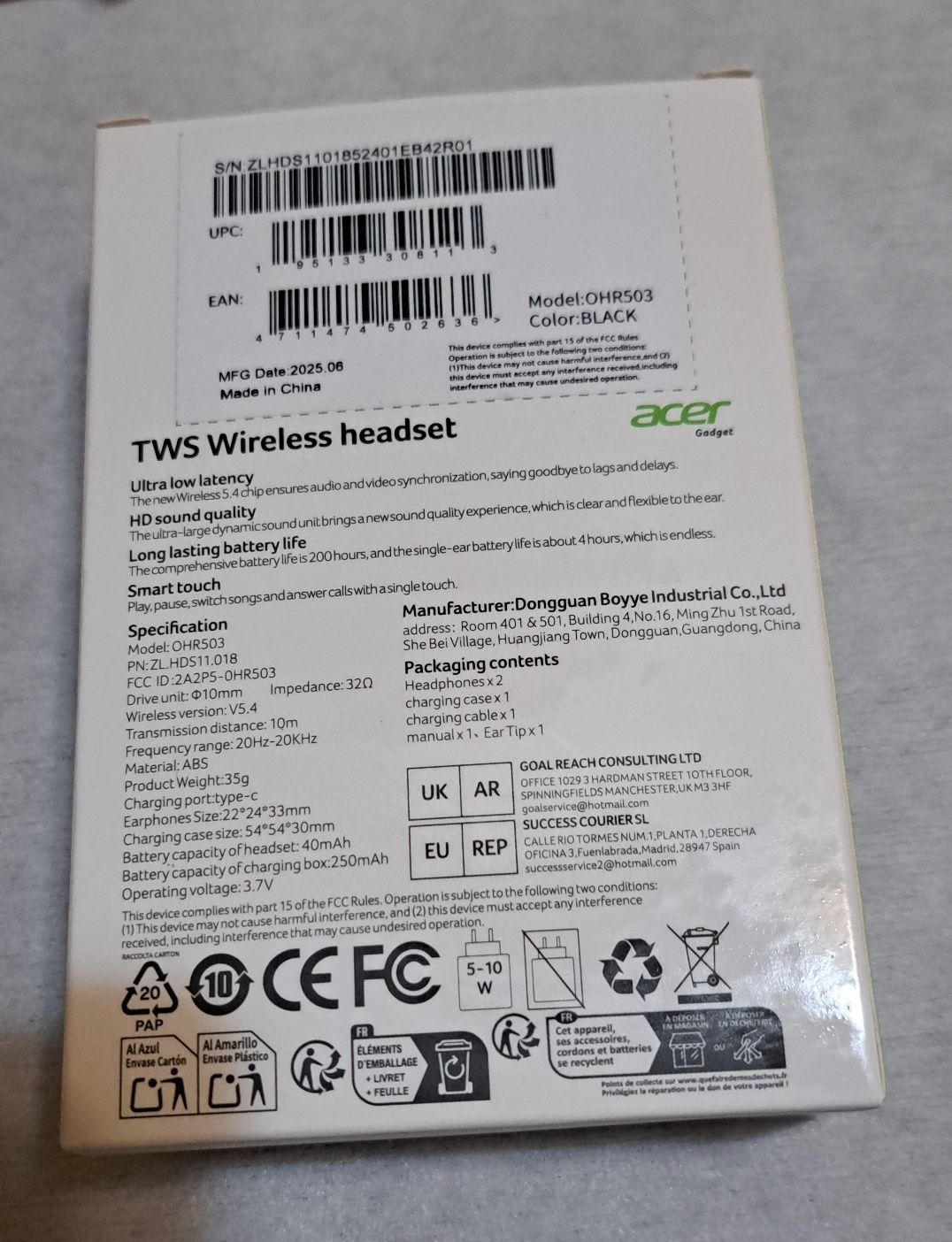 Безжични слушалки "Acer OHR503"