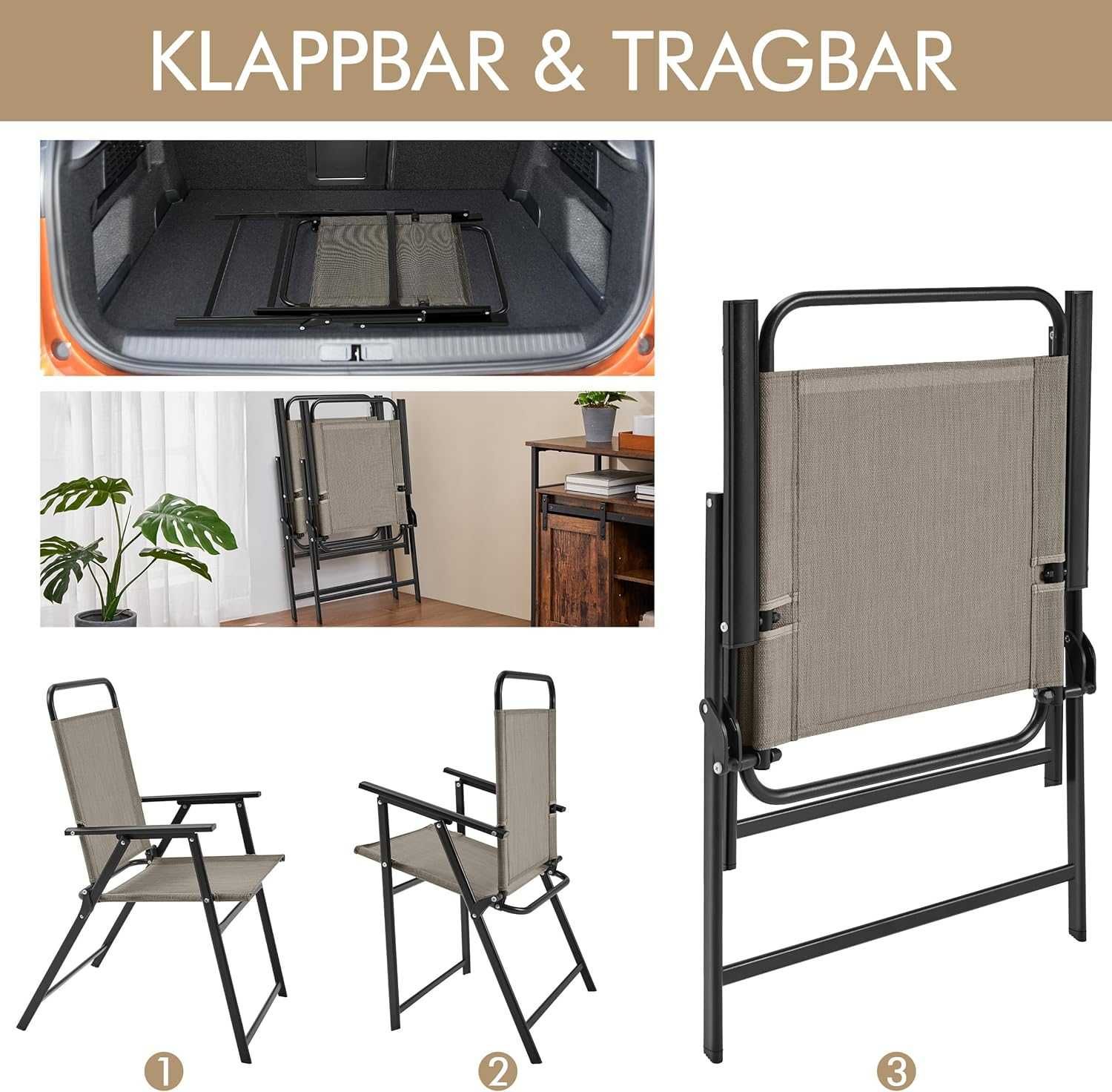 Set 2 scaune gradina pliante, cadru metal |YT 592847 Brown(2pcs)