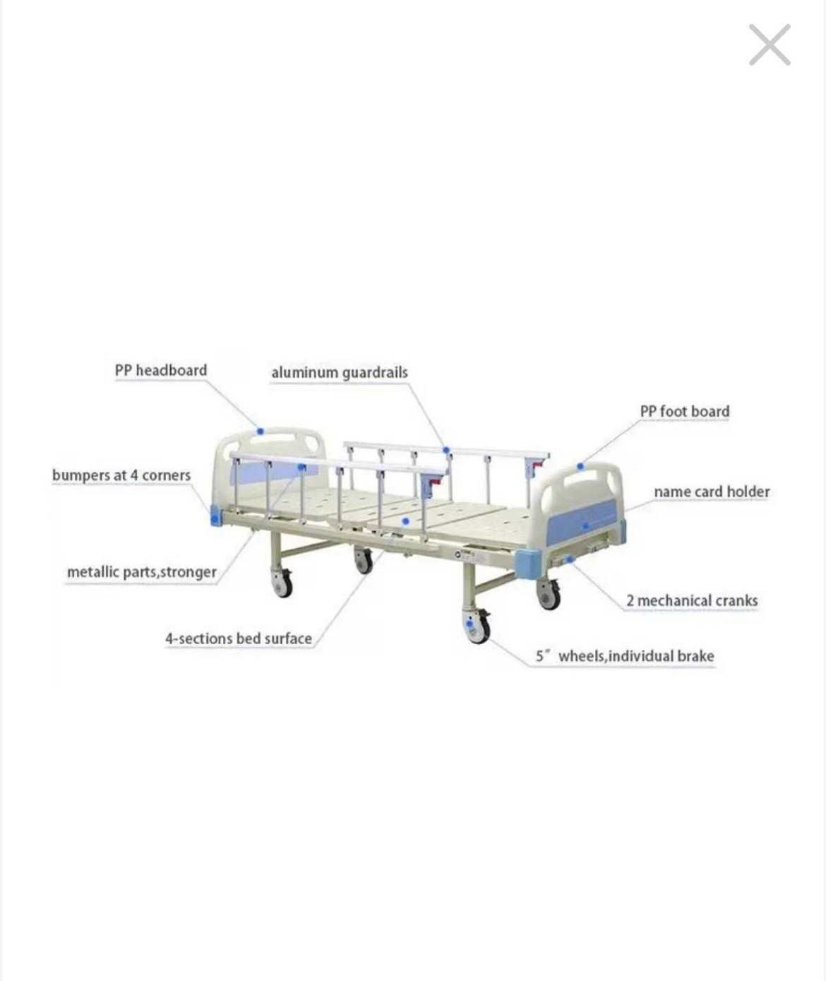 Pat medical + scaun cu rotile din otel cu rotile pline.