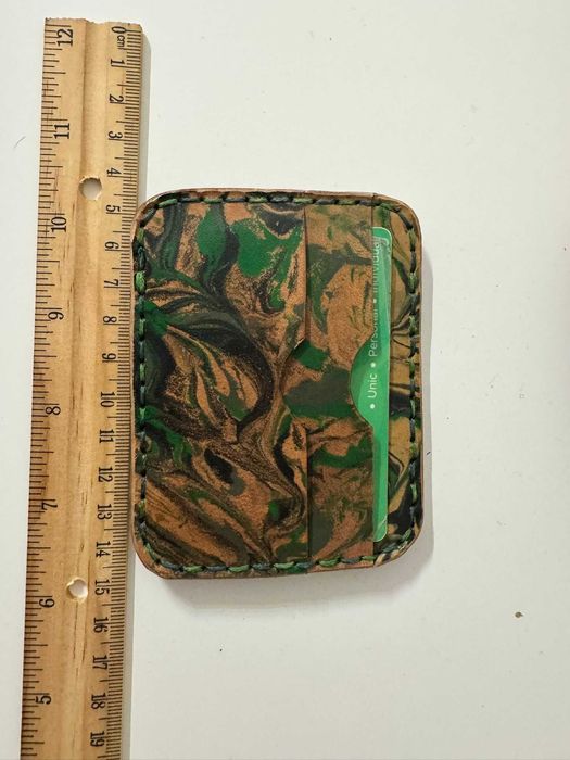 Portcard din piele vopsita manual verde unic