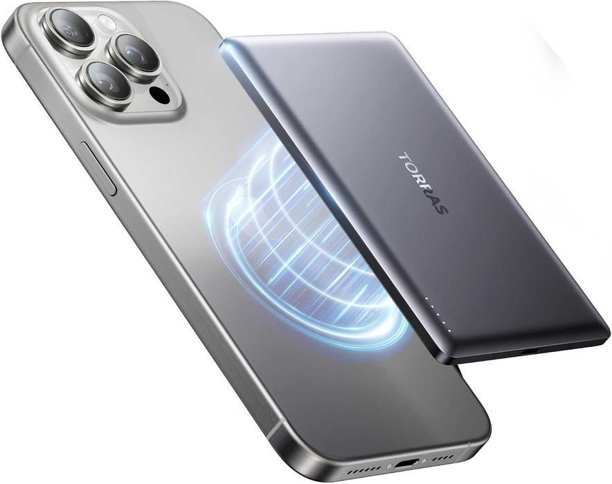 Батерия Powerbank Mini, Torras, MagSafe, 5000mAh, 18W, черна