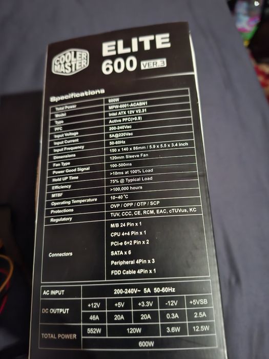 Захранване Cooler Master Elite V.3 600W