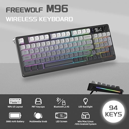 Беспроводная игровая клавиатура FREEWOLF M96 с кремовой мембраной и ра