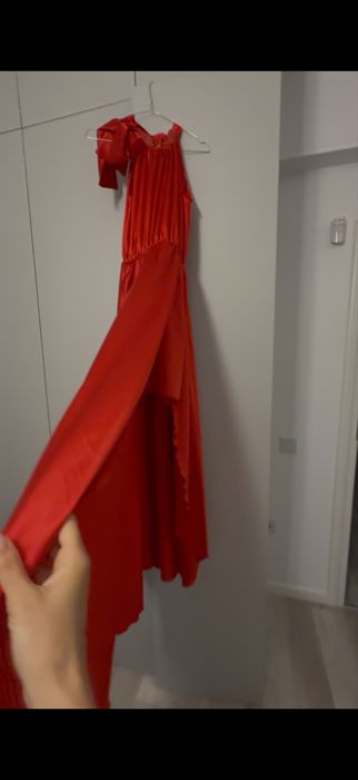 Rochie rosie saten eleganta