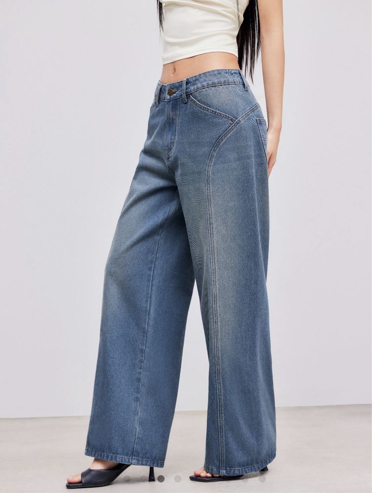 CIDER denim mid rise solid straight leg jeans