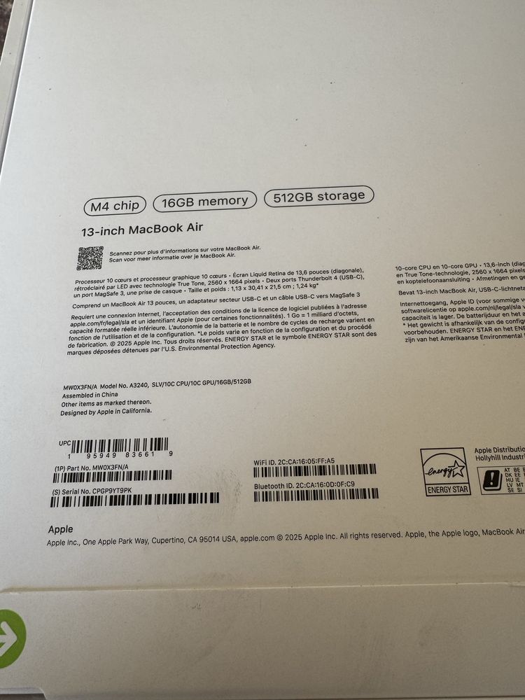 НОВ! MacBook Air 13” M4 512/16 Silver