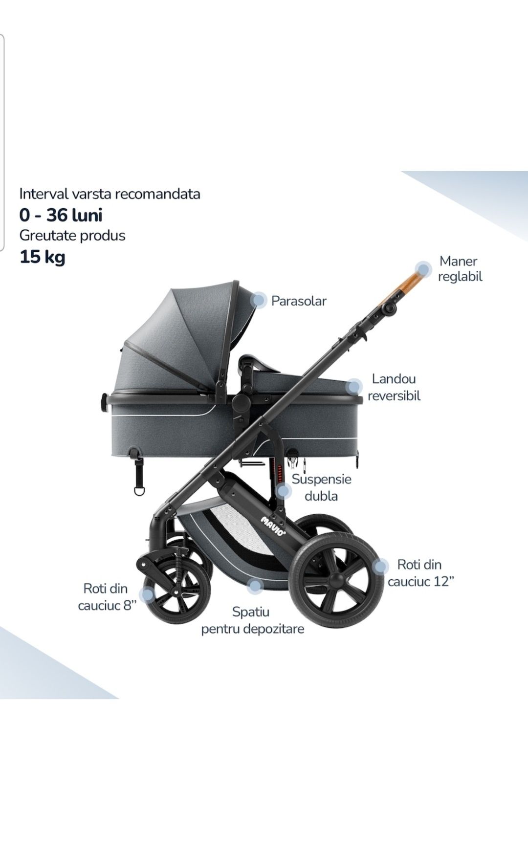 Carucior 2 în 1 Mavio Adventure pentru bebeluși