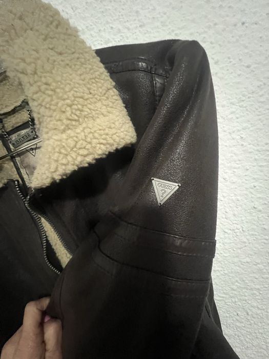 geaca Guess originala tip aviator cu guler shearling piele ecologica,