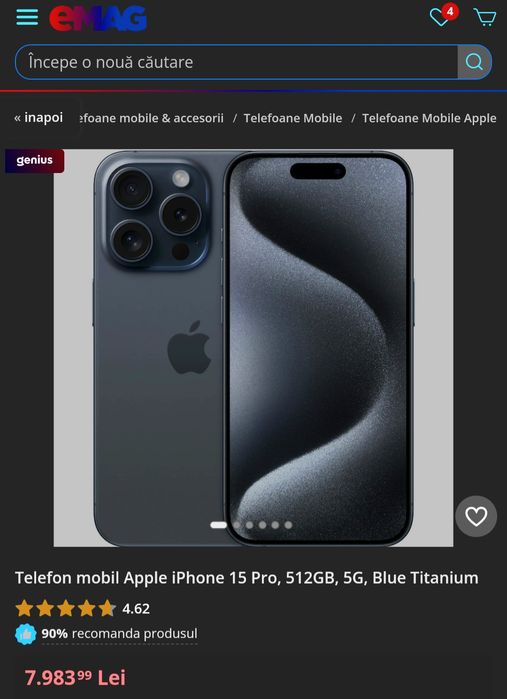 Schimb/vand iPhone 15 Pro Blue Titanium, cutie factura, doar Bucuresti
