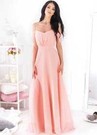 Дълга рокля от шифон, цвят розово шампанско