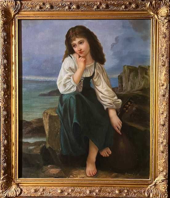 SUPERB! Tablou VECHI, ulei pe carton, semnat, 60x50cm, 70x60cm cu ramă