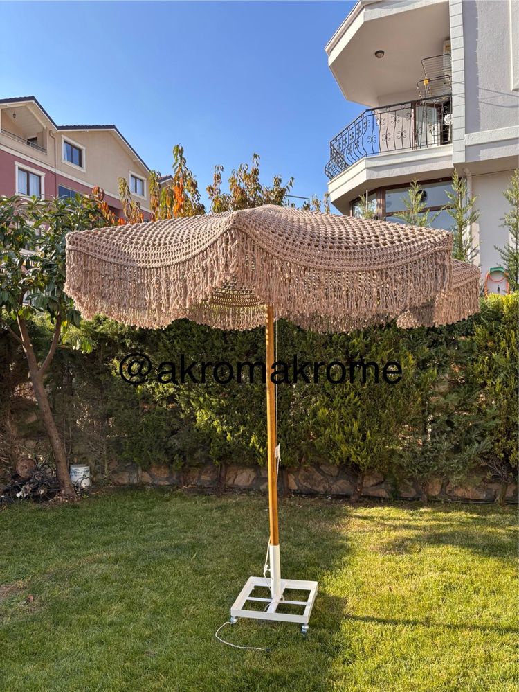 Плажен чадър Макраме Бежев 2.50м