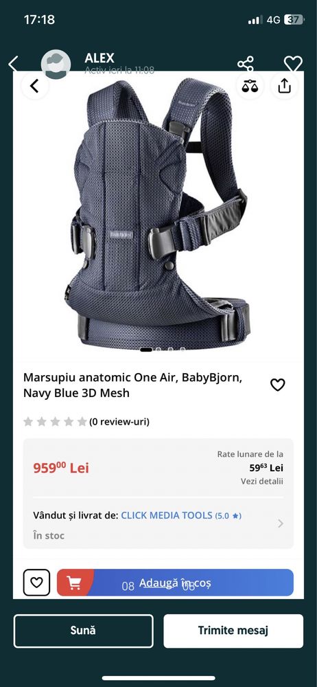 Vând marsupiu Baby Bjorn One Mesh