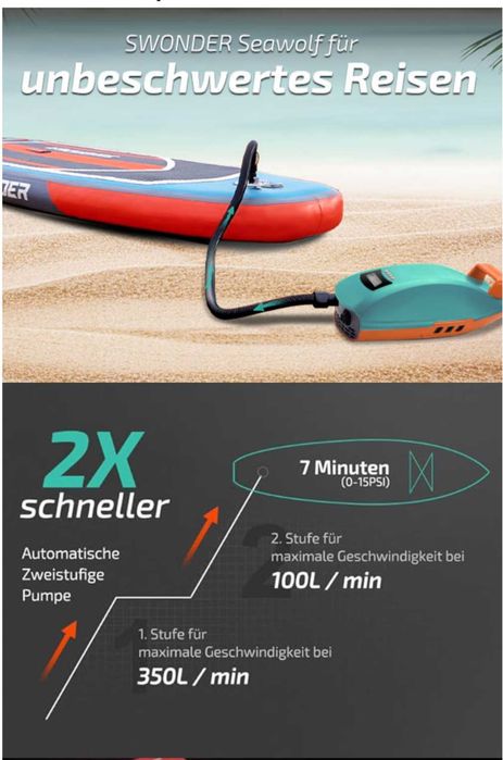 SUP помпа Swonder Seawolf с батерия 9000 mAh за падълборд,каяк нова