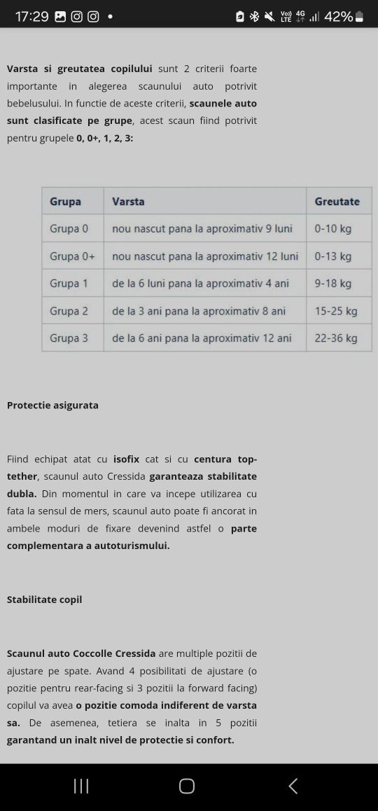 Scaun auto Cocolle isofix NOU