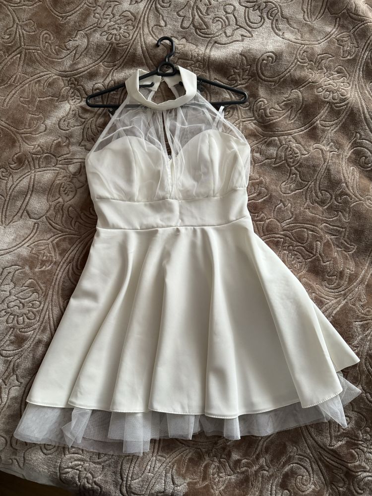 Официална къся бяла рокля