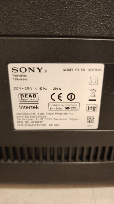 Smart tv Sony - poza eticheta